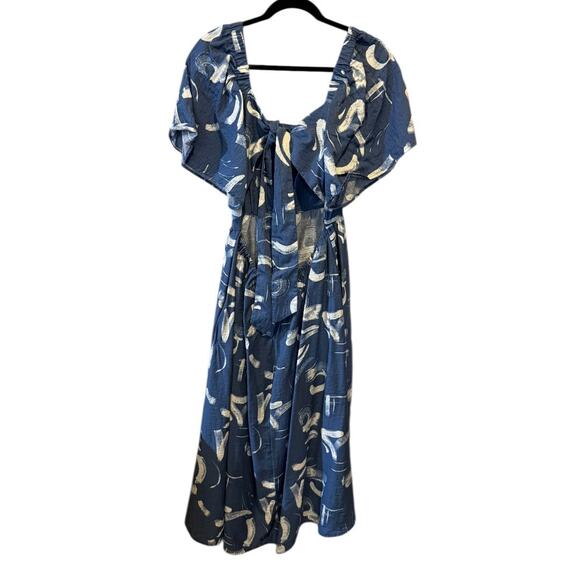 A New Day Blue Abstract Midi Dress | Size L | Open Back Tie - Picture 4 of 14